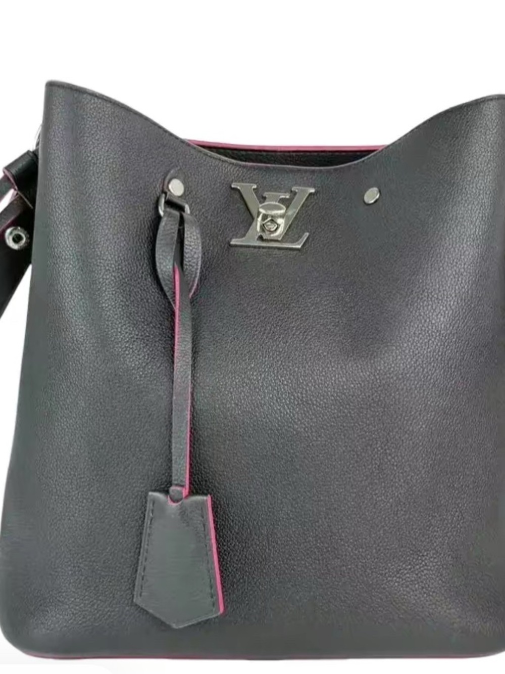 Louis Vuitton Black Shoulder Bag with Pink Edge Trim